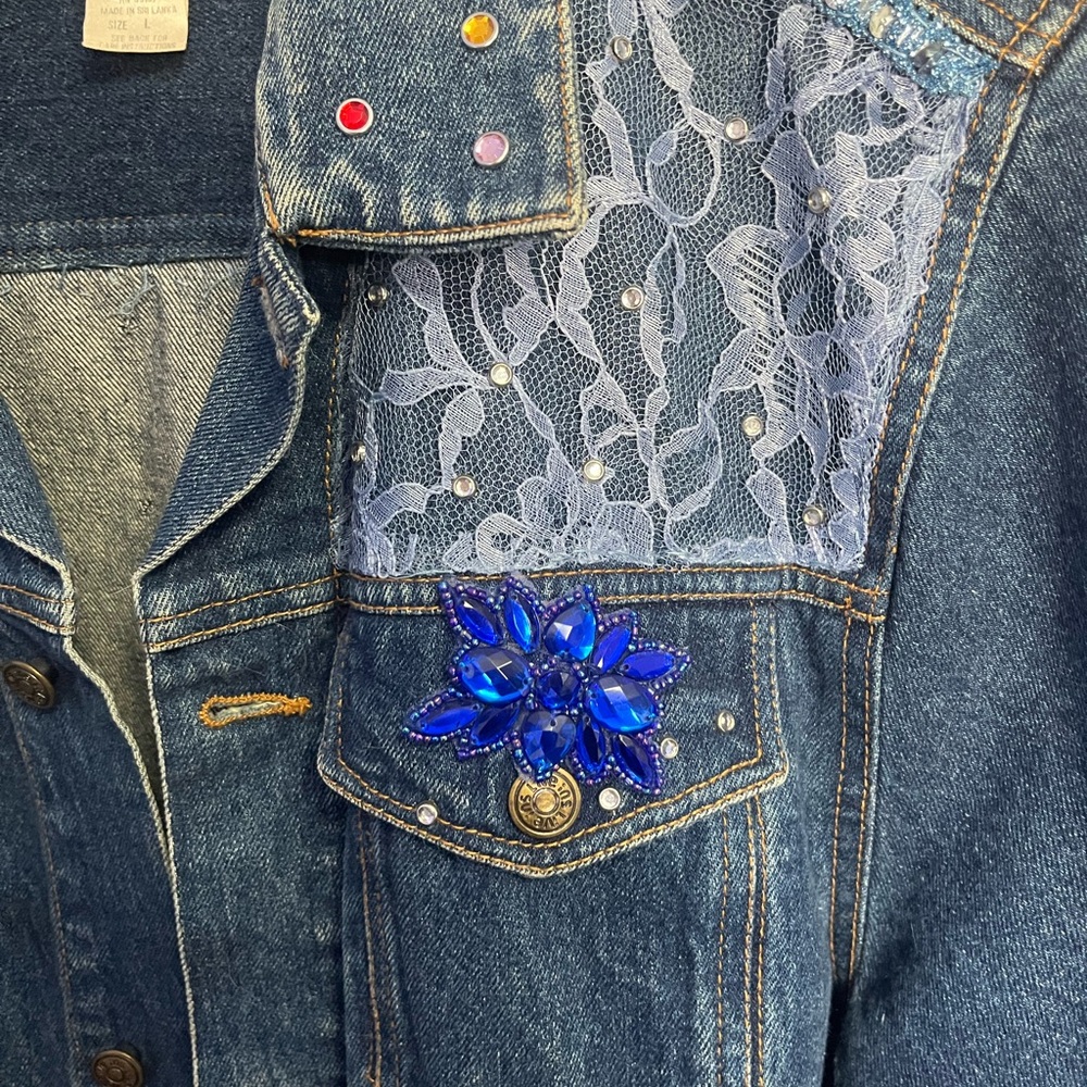 Lace-Embellished Denim Jacket - Picture 2 of 6